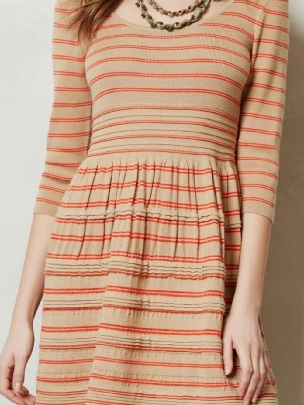 Anthropology Knitted and Knotted Striped Scoop-Neck 3/4 Sleeve Dress